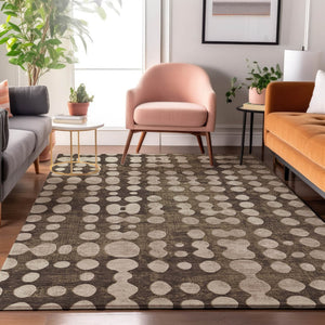 HomeRoots 5' Brown and Beige Polka Dot Area Rug - Washable, UV Protected, Durable Design for Family Spaces 669098
