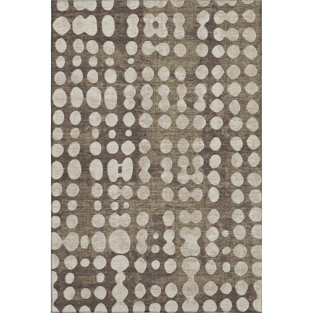 HomeRoots 5' Brown and Beige Polka Dot Area Rug - Washable, UV Protected, Durable Design for Family Spaces 669098