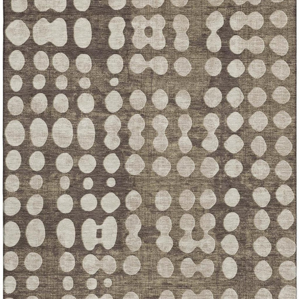 HomeRoots 5' Brown and Beige Polka Dot Area Rug - Washable, UV Protected, Durable Design for Family Spaces 669098