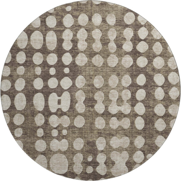HomeRoots 8' Stylish Brown and Beige Polka Dot Washable Round Rug - UV Protected, Easy-Care, Perfect for Any Space! 669099