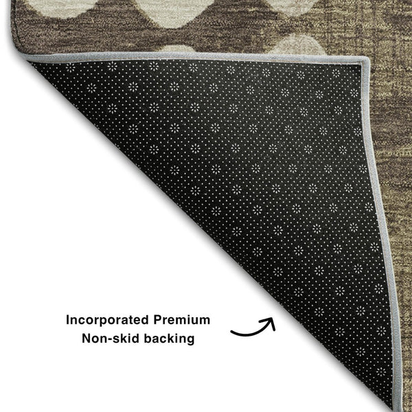HomeRoots 8' Stylish Brown and Beige Polka Dot Washable Round Rug - UV Protected, Easy-Care, Perfect for Any Space! 669099