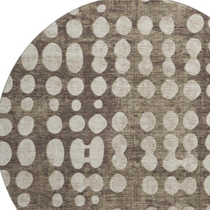 HomeRoots 8' Stylish Brown and Beige Polka Dot Washable Round Rug - UV Protected, Easy-Care, Perfect for Any Space! 669099