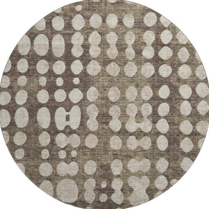 HomeRoots 8' Stylish Brown and Beige Polka Dot Washable Round Rug - UV Protected, Easy-Care, Perfect for Any Space! 669099