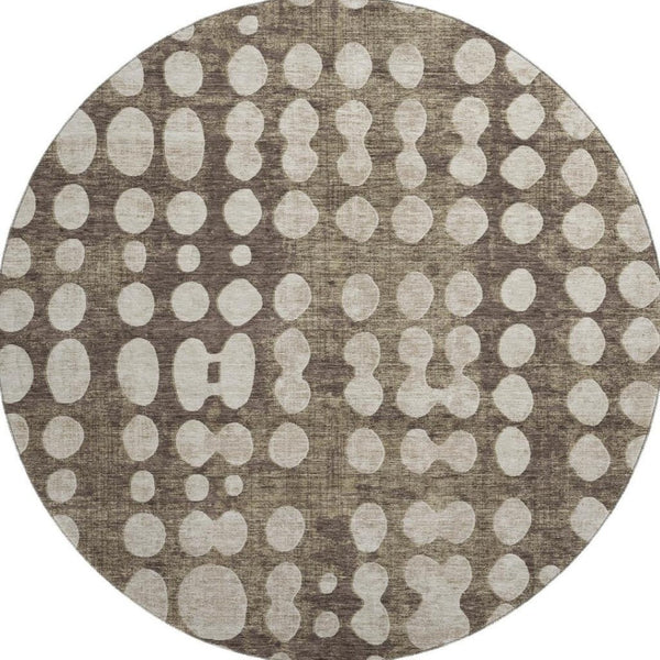 HomeRoots 8' Stylish Brown and Beige Polka Dot Washable Round Rug - UV Protected, Easy-Care, Perfect for Any Space! 669099