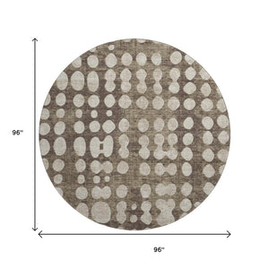 HomeRoots 8' Stylish Brown and Beige Polka Dot Washable Round Rug - UV Protected, Easy-Care, Perfect for Any Space! 669099