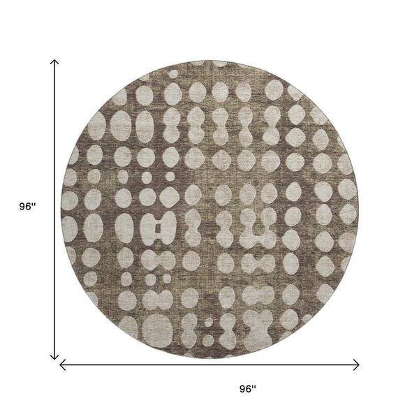 HomeRoots 8' Stylish Brown and Beige Polka Dot Washable Round Rug - UV Protected, Easy-Care, Perfect for Any Space! 669099