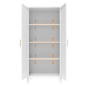 English Elm 61'' Metal Storage Cabinet with 2 Doors and Adjustable Shelves — Spacious Steel Wardrobe for Home & Office White W3387P306328