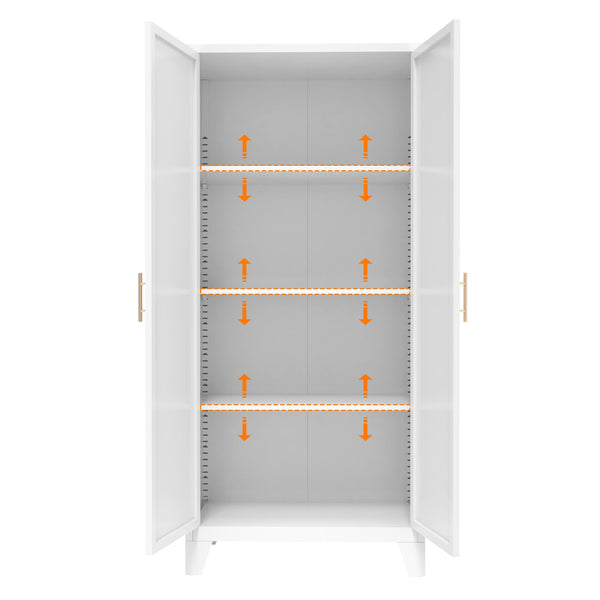English Elm 61'' Metal Storage Cabinet with 2 Doors and Adjustable Shelves — Spacious Steel Wardrobe for Home & Office White W3387P306328