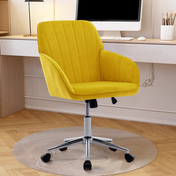 English Elm TY Velvet Office Chair Bright Yellow with Gold Base, 360° Swivel, Height Adjustable, Stable Luxury W2311P270688