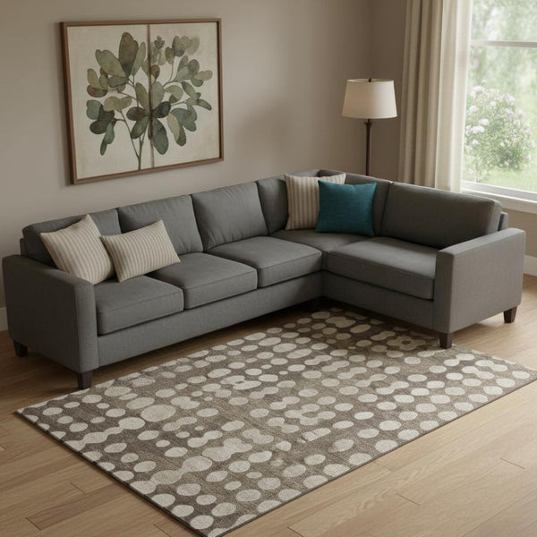 HomeRoots 9' X 12' Brown and Beige Polka Dot Area Rug - Washable, UV Protected, Stain-Resistant Design for Homes 669101