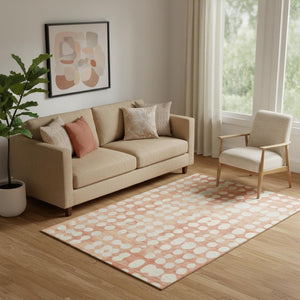 HomeRoots 5' X 8' Coral & Beige Polka Dot Area Rug – Soft, Washable, UV Protected for Stylish Durability! 669104