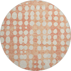 HomeRoots 8' Coral & Beige Polka Dot Washable Round Rug - Stylish, Stain-Resistant, UV Protected for Any Space! 669105