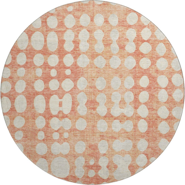 HomeRoots 8' Coral & Beige Polka Dot Washable Round Rug - Stylish, Stain-Resistant, UV Protected for Any Space! 669105