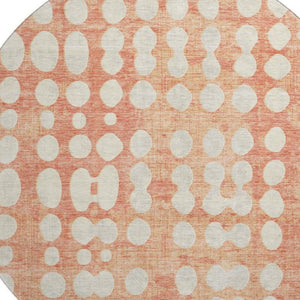 HomeRoots 8' Coral & Beige Polka Dot Washable Round Rug - Stylish, Stain-Resistant, UV Protected for Any Space! 669105
