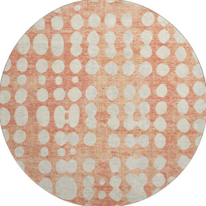 HomeRoots 8' Coral & Beige Polka Dot Washable Round Rug - Stylish, Stain-Resistant, UV Protected for Any Space! 669105