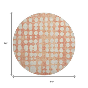 HomeRoots 8' Coral & Beige Polka Dot Washable Round Rug - Stylish, Stain-Resistant, UV Protected for Any Space! 669105