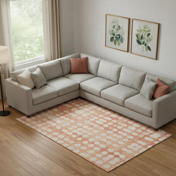 HomeRoots 8' X 10' Coral and Beige Polka Dot Washable Area Rug – Durable, UV-Protected for Family-Friendly Spaces! 669106