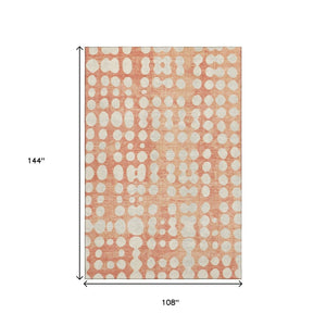 HomeRoots 9' X 12' Coral and Beige Polka Dot Washable Area Rug - UV Protected, Soft, Durable & Stylish Decor 669107