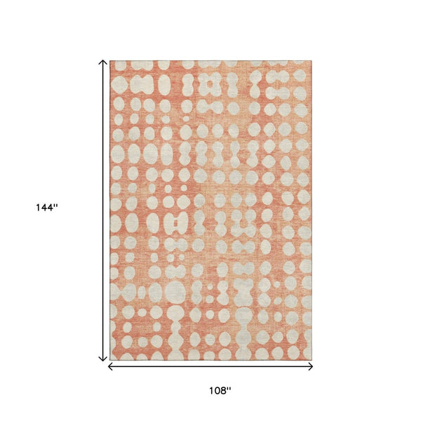 HomeRoots 9' X 12' Coral and Beige Polka Dot Washable Area Rug - UV Protected, Soft, Durable & Stylish Decor 669107