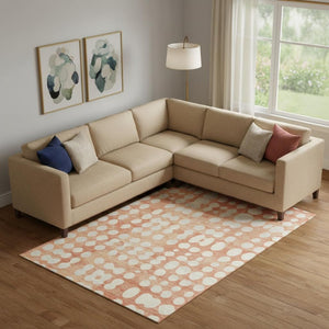 HomeRoots 9' X 12' Coral and Beige Polka Dot Washable Area Rug - UV Protected, Soft, Durable & Stylish Decor 669107