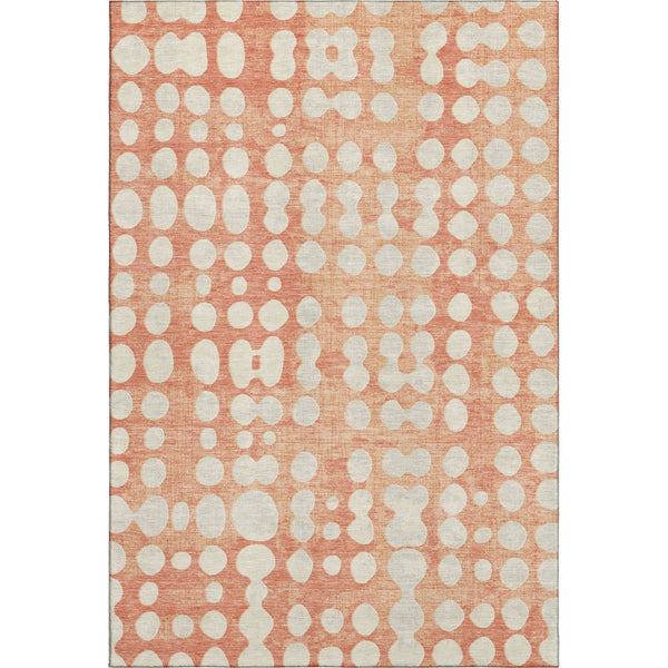 HomeRoots 9' X 12' Coral and Beige Polka Dot Washable Area Rug - UV Protected, Soft, Durable & Stylish Decor 669107