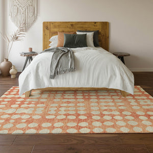 HomeRoots 9' X 12' Coral and Beige Polka Dot Washable Area Rug - UV Protected, Soft, Durable & Stylish Decor 669107