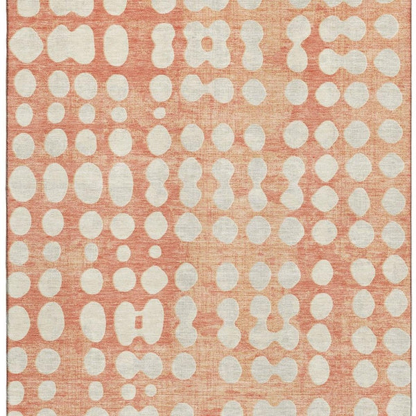 HomeRoots 9' X 12' Coral and Beige Polka Dot Washable Area Rug - UV Protected, Soft, Durable & Stylish Decor 669107