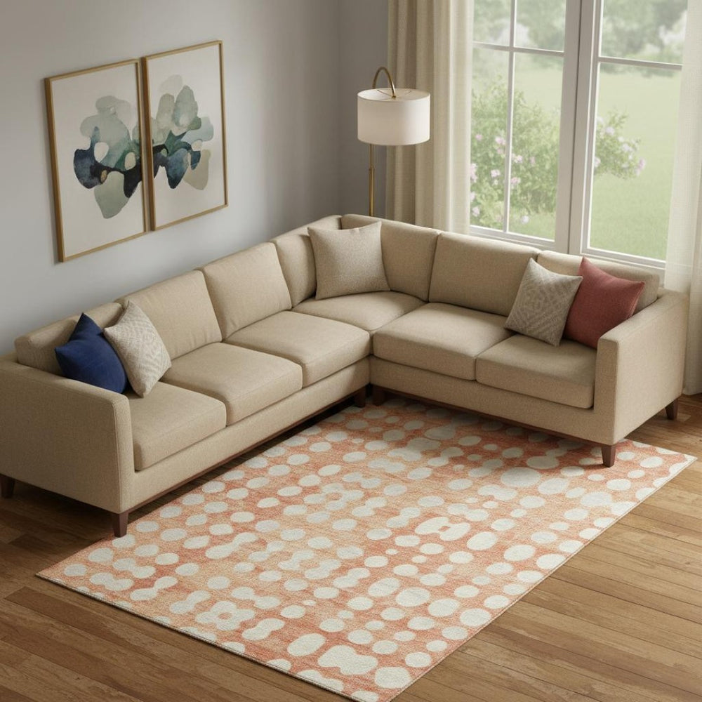 HomeRoots 10' X 14' Coral & Beige Polka Dot Area Rug - UV Protected, Stain Resistant, Perfect for High-Traffic Spaces! 669108