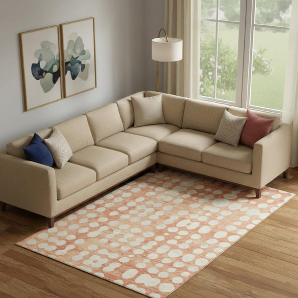 HomeRoots 10' X 14' Coral & Beige Polka Dot Area Rug - UV Protected, Stain Resistant, Perfect for High-Traffic Spaces! 669108