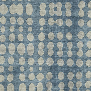 HomeRoots 5' X 8' Denim Blue Beige Polka Dot Area Rug - Washable, UV Protected, Ideal for High-Traffic Spaces 669110