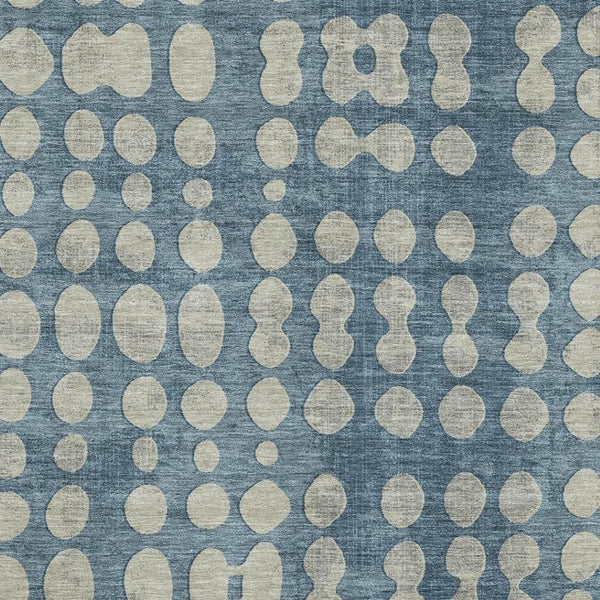 HomeRoots 5' X 8' Denim Blue Beige Polka Dot Area Rug - Washable, UV Protected, Ideal for High-Traffic Spaces 669110