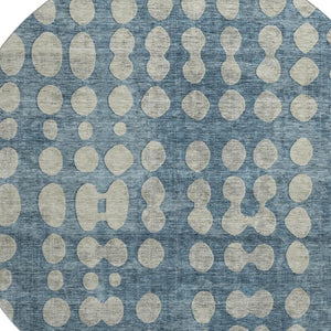 HomeRoots 8' Denim Blue & Beige Polka Dot Round Rug - Washable, UV-Protected, Durable for Kids & Pets! 669111