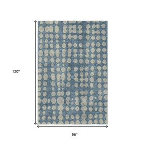 HomeRoots 8' X 10' Denim Blue & Beige Polka Dot Washable Area Rug - Stylish, Durable, UV-Protected & Safe! 669112