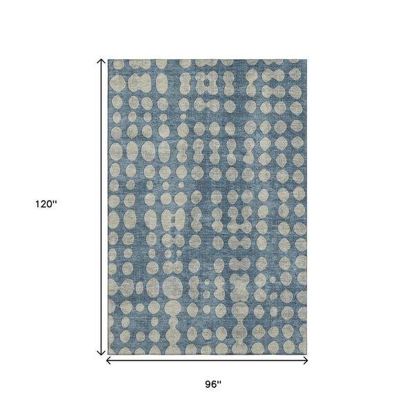 HomeRoots 8' X 10' Denim Blue & Beige Polka Dot Washable Area Rug - Stylish, Durable, UV-Protected & Safe! 669112