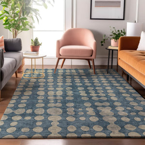 HomeRoots 8' X 10' Denim Blue & Beige Polka Dot Washable Area Rug - Stylish, Durable, UV-Protected & Safe! 669112
