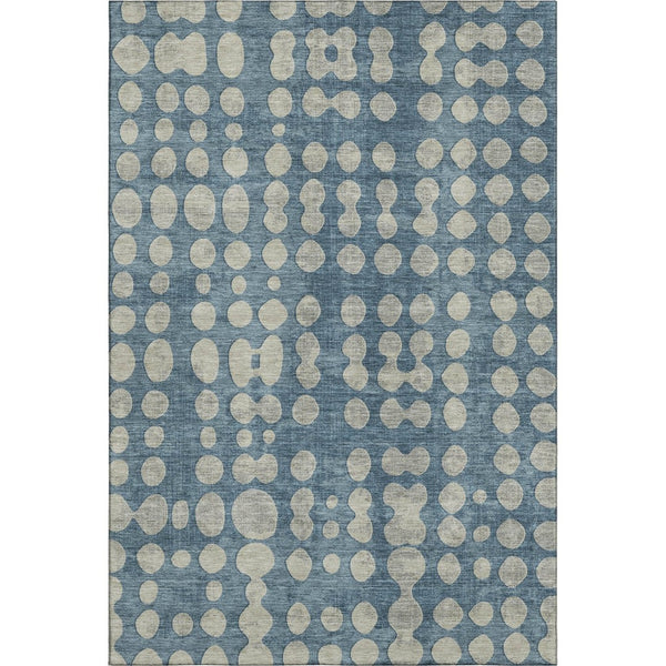 HomeRoots 8' X 10' Denim Blue & Beige Polka Dot Washable Area Rug - Stylish, Durable, UV-Protected & Safe! 669112