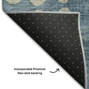 HomeRoots 8' X 10' Denim Blue & Beige Polka Dot Washable Area Rug - Stylish, Durable, UV-Protected & Safe! 669112
