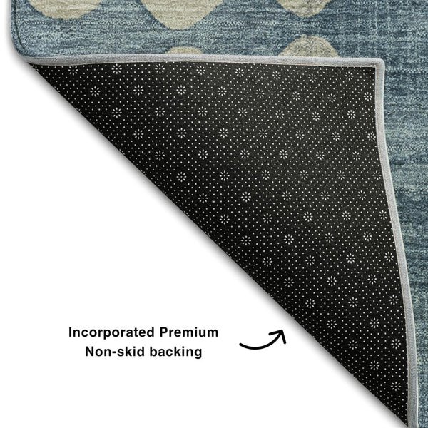 HomeRoots 8' X 10' Denim Blue & Beige Polka Dot Washable Area Rug - Stylish, Durable, UV-Protected & Safe! 669112