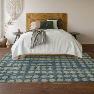 HomeRoots 8' X 10' Denim Blue & Beige Polka Dot Washable Area Rug - Stylish, Durable, UV-Protected & Safe! 669112