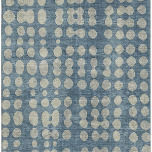 HomeRoots 8' X 10' Denim Blue & Beige Polka Dot Washable Area Rug - Stylish, Durable, UV-Protected & Safe! 669112