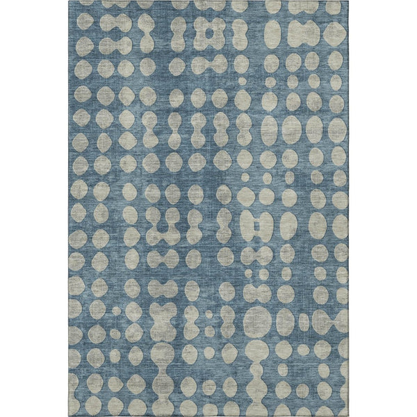 HomeRoots 8' X 10' Denim Blue & Beige Polka Dot Washable Area Rug - Stylish, Durable, UV-Protected & Safe! 669112
