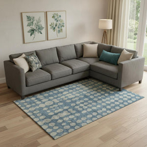 HomeRoots 9' X 12' Denim Blue & Beige Polka Dot Washable Area Rug - Durable, Stain Resistant & UV Protected! 669113