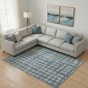 HomeRoots 10' Denim Blue & Beige Polka Dot Area Rug - Washable, UV Protected, Durable for Family Spaces! 669114