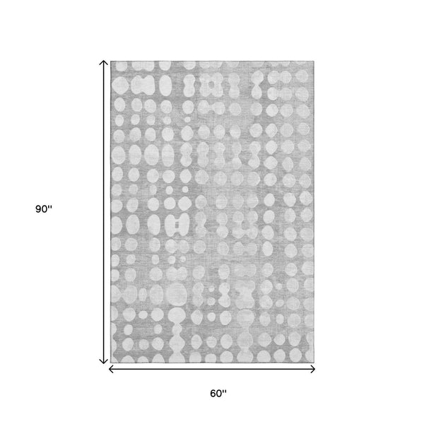 HomeRoots 5' X 8' Washable Gray and Ivory Polka Dot Area Rug - UV Protected, Soft, Durable, Perfect for Families 669116