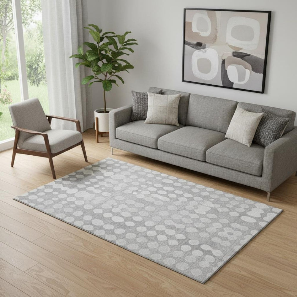 HomeRoots 5' X 8' Washable Gray and Ivory Polka Dot Area Rug - UV Protected, Soft, Durable, Perfect for Families 669116