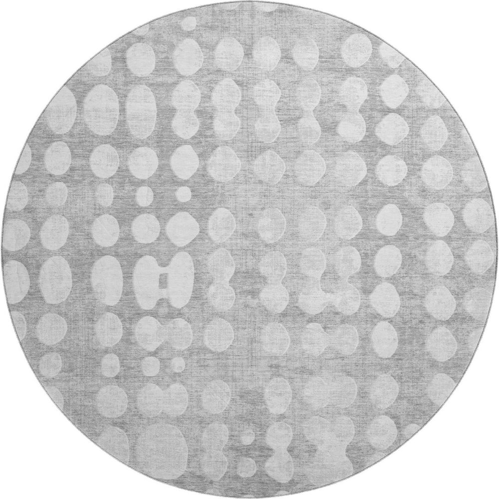 HomeRoots 8' Gray and Ivory Polka Dot Washable Round Rug – Durable, Stain-Resistant & UV-Protected for Homes 669117