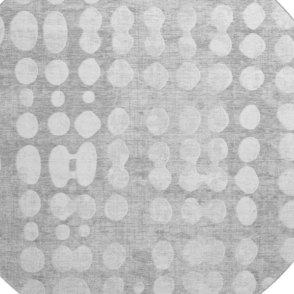 HomeRoots 8' Gray and Ivory Polka Dot Washable Round Rug – Durable, Stain-Resistant & UV-Protected for Homes 669117