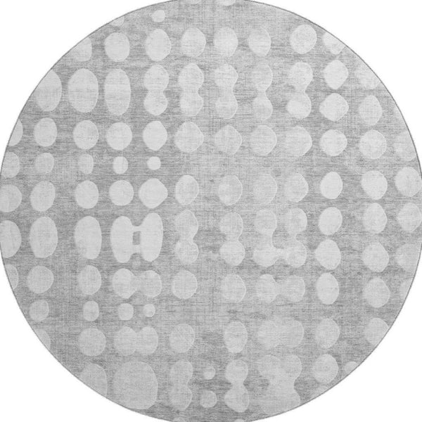 HomeRoots 8' Gray and Ivory Polka Dot Washable Round Rug – Durable, Stain-Resistant & UV-Protected for Homes 669117