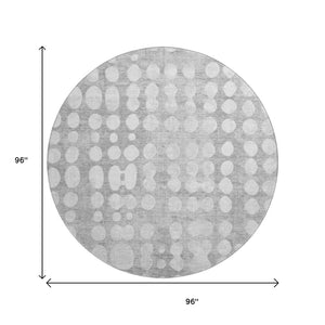 HomeRoots 8' Gray and Ivory Polka Dot Washable Round Rug – Durable, Stain-Resistant & UV-Protected for Homes 669117