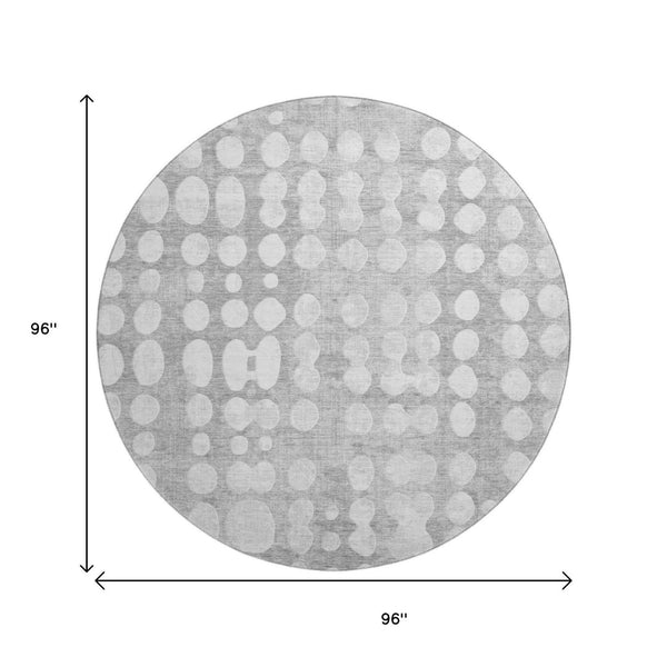 HomeRoots 8' Gray and Ivory Polka Dot Washable Round Rug – Durable, Stain-Resistant & UV-Protected for Homes 669117